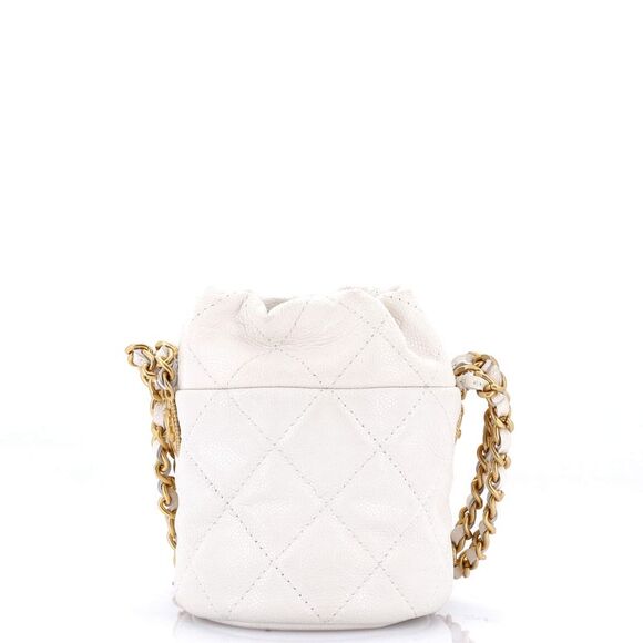 Chanel Twist Your Buttons Drawstring Bucket Bag Quilted Caviar Mini White - Picture 3 of 8